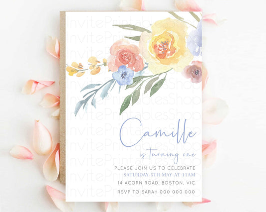 Secret Garden Invitation Wildflower Birthday Invitation Pastel Flowers Invite Enchanted Garden Boho Floral 3rd 2nd First Birthday D10186