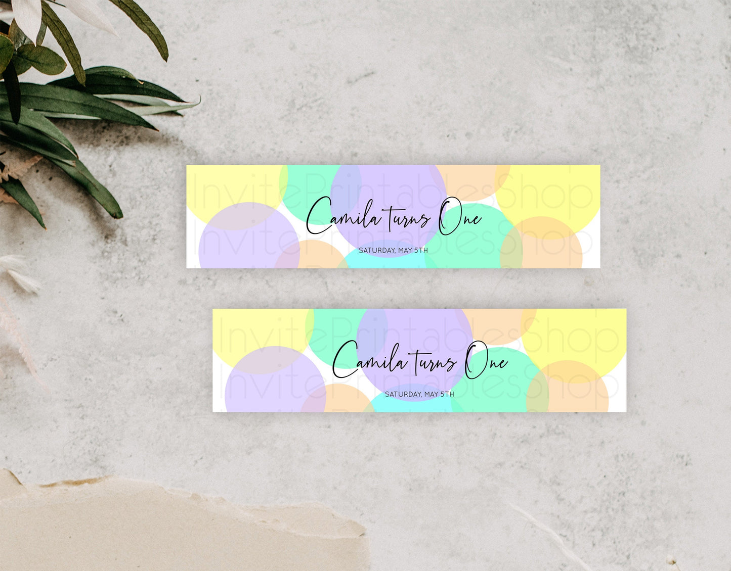 Pastel Confetti Water Label Template Rainbow Colorful Sprinkles Party Decor 1st Birthday Baptism Baby Shower Wedding Bridal Shower D10415