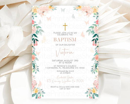 Secret Garden Baptism Invitation Wildflower Baptism Birthday Invite Pastel Flowers Christening Invite Enchanted Garden Boho Floral  D10706