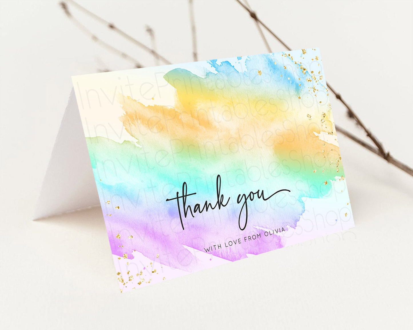 Editable Pastel Thank You Rainbow Thank You Card Colorful Pastel Birthday Th