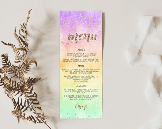 Editable Pastel Menu Pastel Rainbow Menu Template Colorful Pastel Table Deco