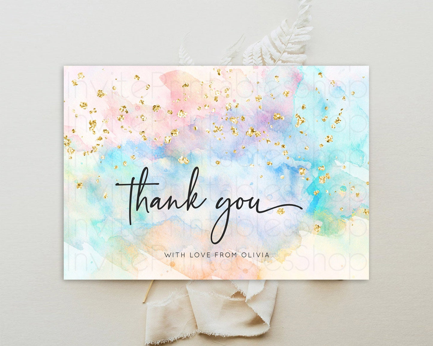 Pastel Thank You Rainbow Thank You Card Colorful Pastel Birthday Thank You Card Confetti Watercolor Pastel Teacher Thank You Cards D10260