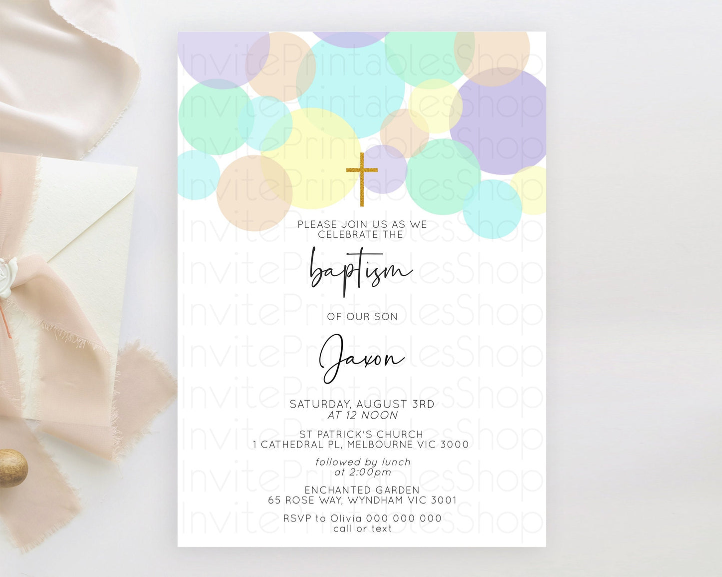 Editable Pastel Baptism Invitation Pastel Confetti Baptism 1st Birthday Invi
