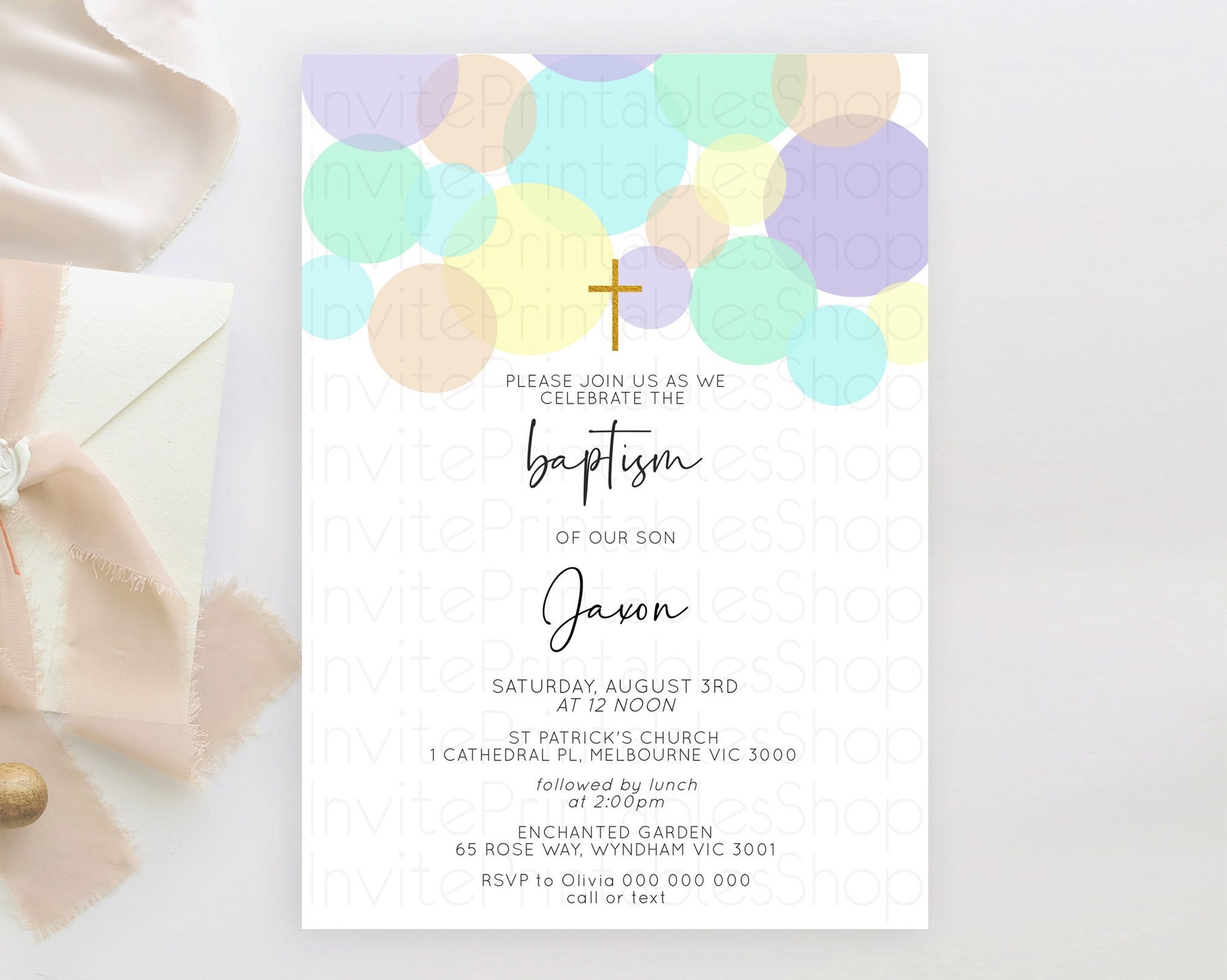 Editable Pastel Baptism Invitation Pastel Confetti Baptism 1st Birthday Invi