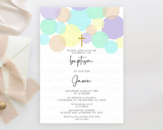 Editable Pastel Baptism Invitation Pastel Confetti Baptism 1st Birthday Invi