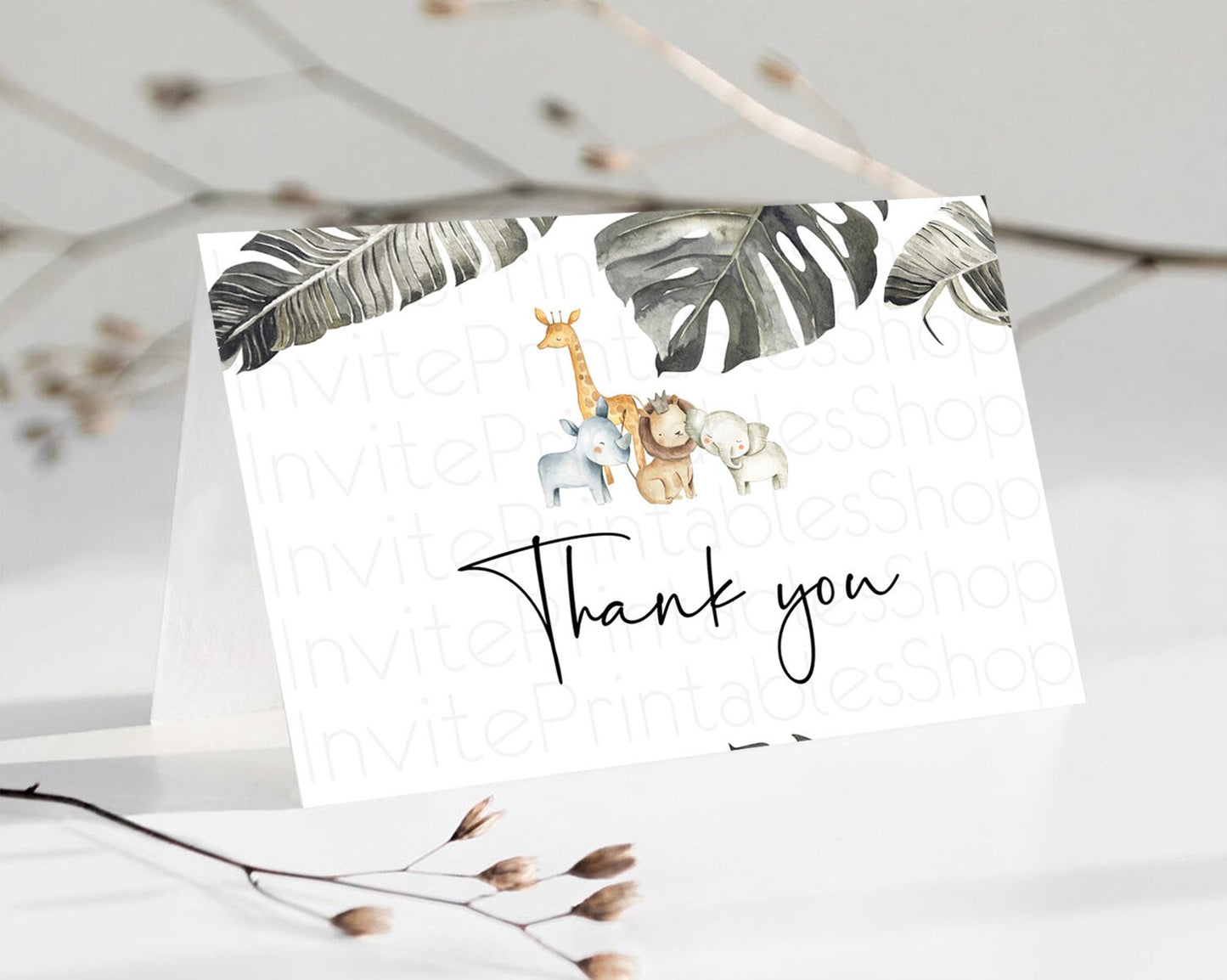 Safari Thank You Safari Thank You Cards Lion Gorilla Elephant Rhino Tropical Palm Zoo Birthday Thank You Safari Teacher Thank You D10599