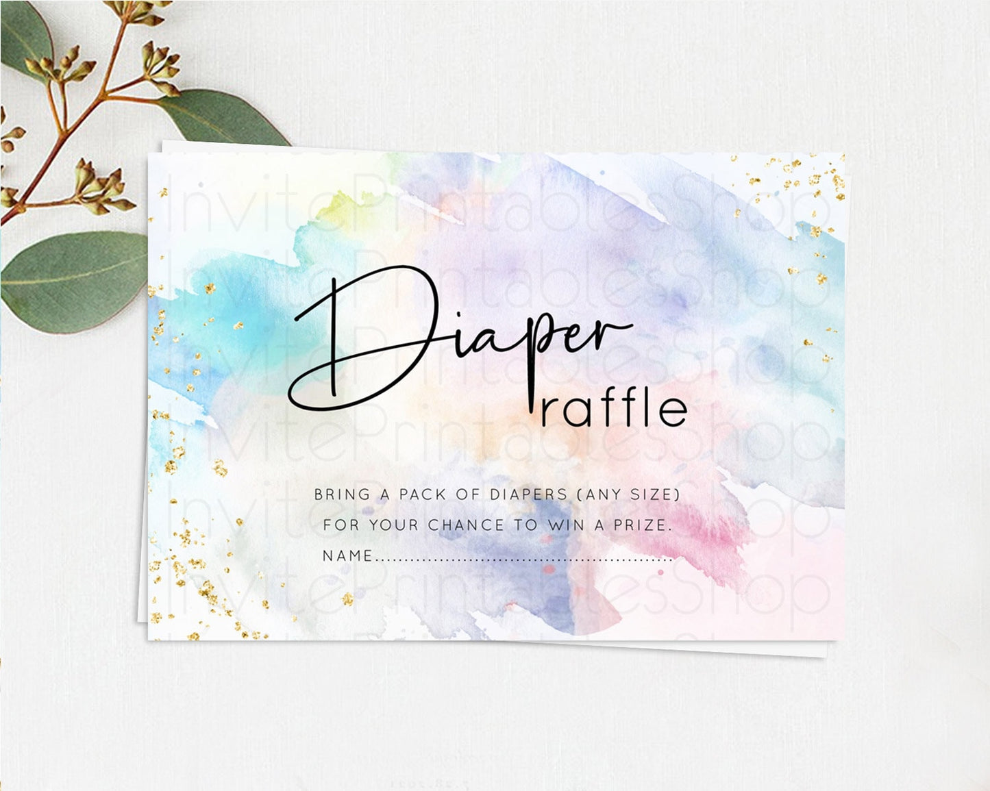 Pastel Diaper Raffle Card Pastel Rainbow Diaper Raffle Insert Colorful Ombre Watercolor Diaper Ticket Confetti Glitter Raffle Game D10422