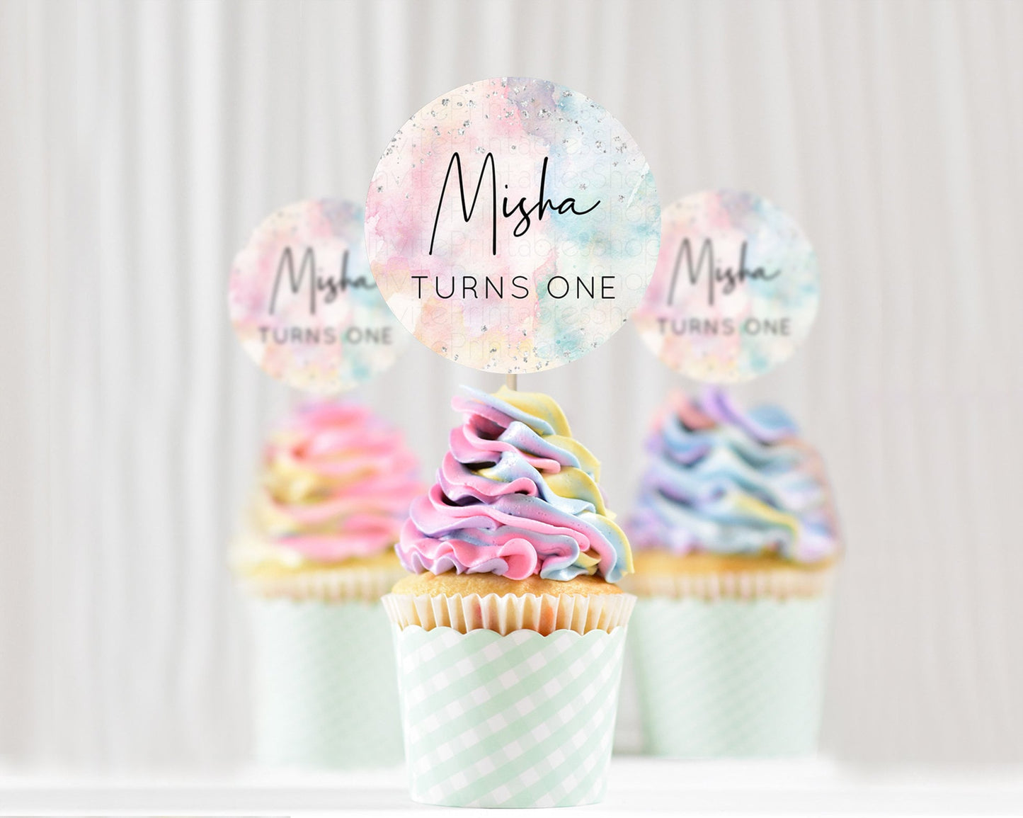Editable Rainbow Cupcake Toppers Pastel Cupcake Toppers Silver Sprinkles Col