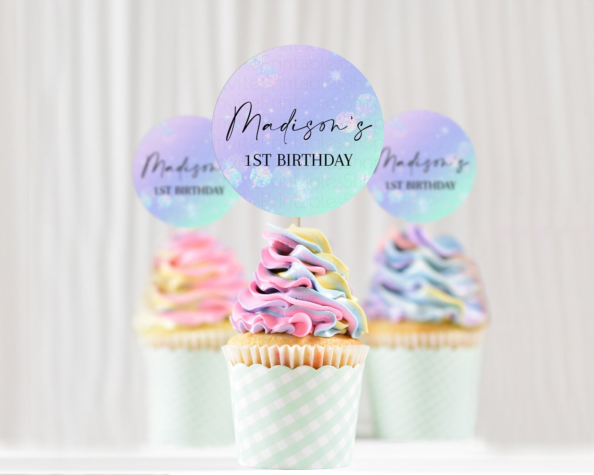 Editable Rainbow Cupcake Toppers Pastel Cupcake Toppers Iridescent Sprinkles