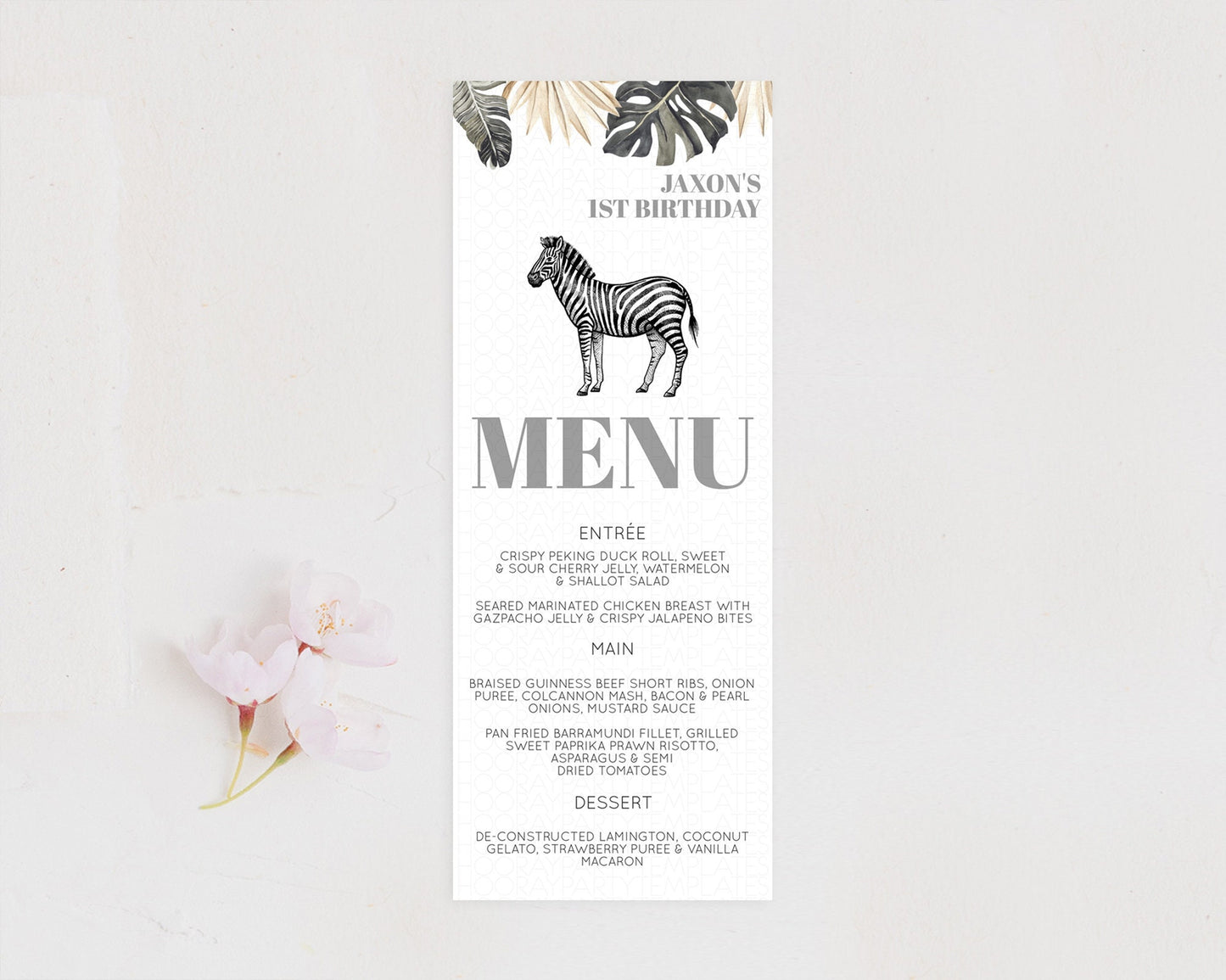 Zebra Menu Zebra Menu Template Zebra Party Table Decor Safari Adventure Decor Zebra Dinner Dessert Menu Party Food Menu D10824