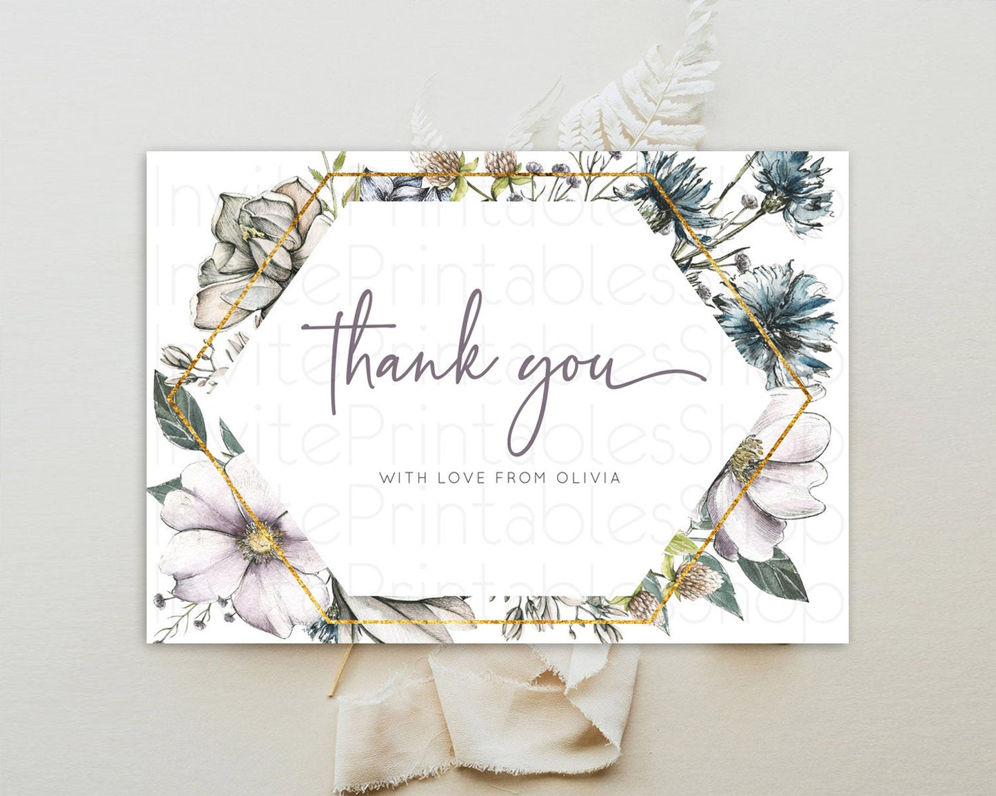 Secret Garden Thank You Wildflower Thank You Card Pastel Flower Garden Birthday Thank You Card Boho Floral Teacher Thank You Card D10501