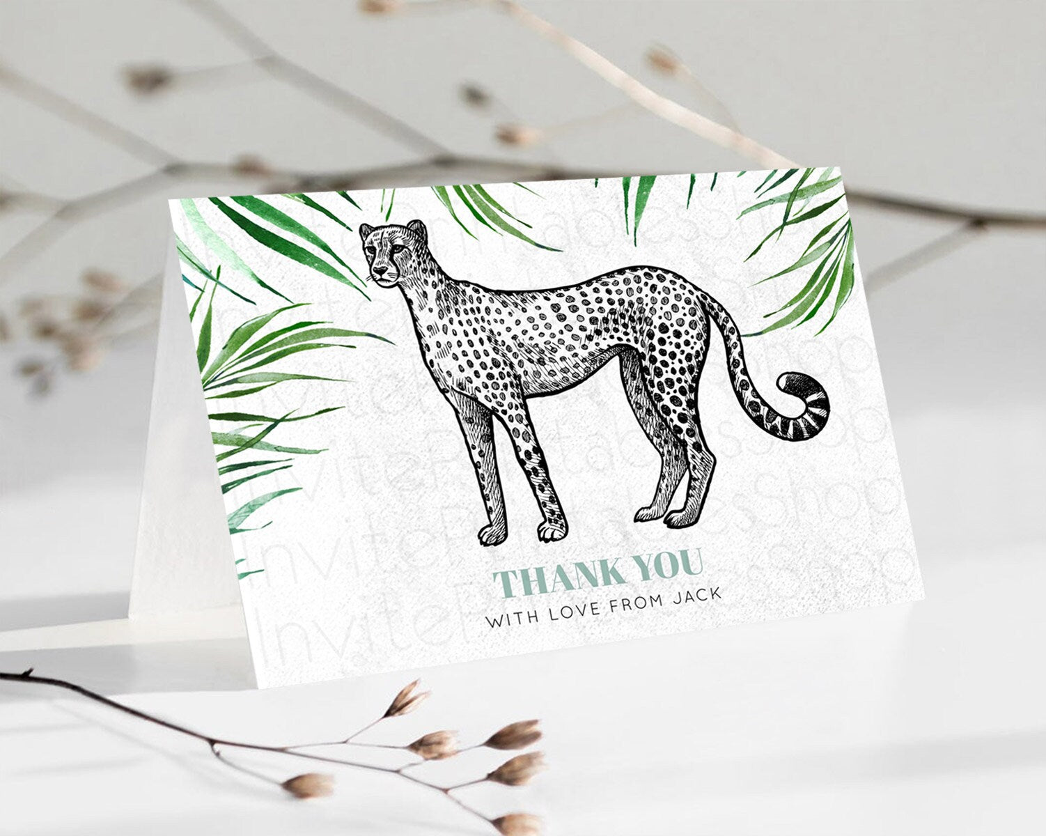 Editable Cheetah Thank You Cheetah Thank You Card Cheetah Party Birthday Tha