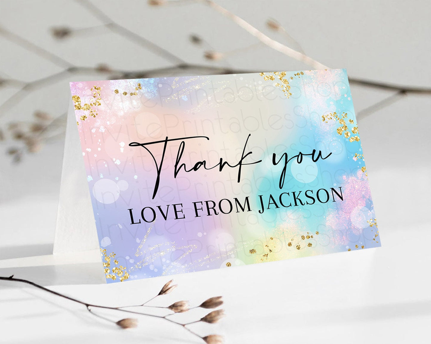 Pastel Thank You Rainbow Thank You Card Colorful Pastel Birthday Thank You Card Confetti Watercolor Pastel Teacher Thank You Cards D10675