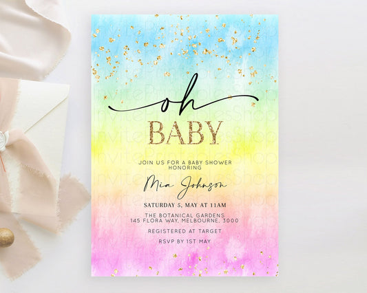 Editable Pastel Baby Shower Invitation Rainbow Baby Shower Invitation Colorf