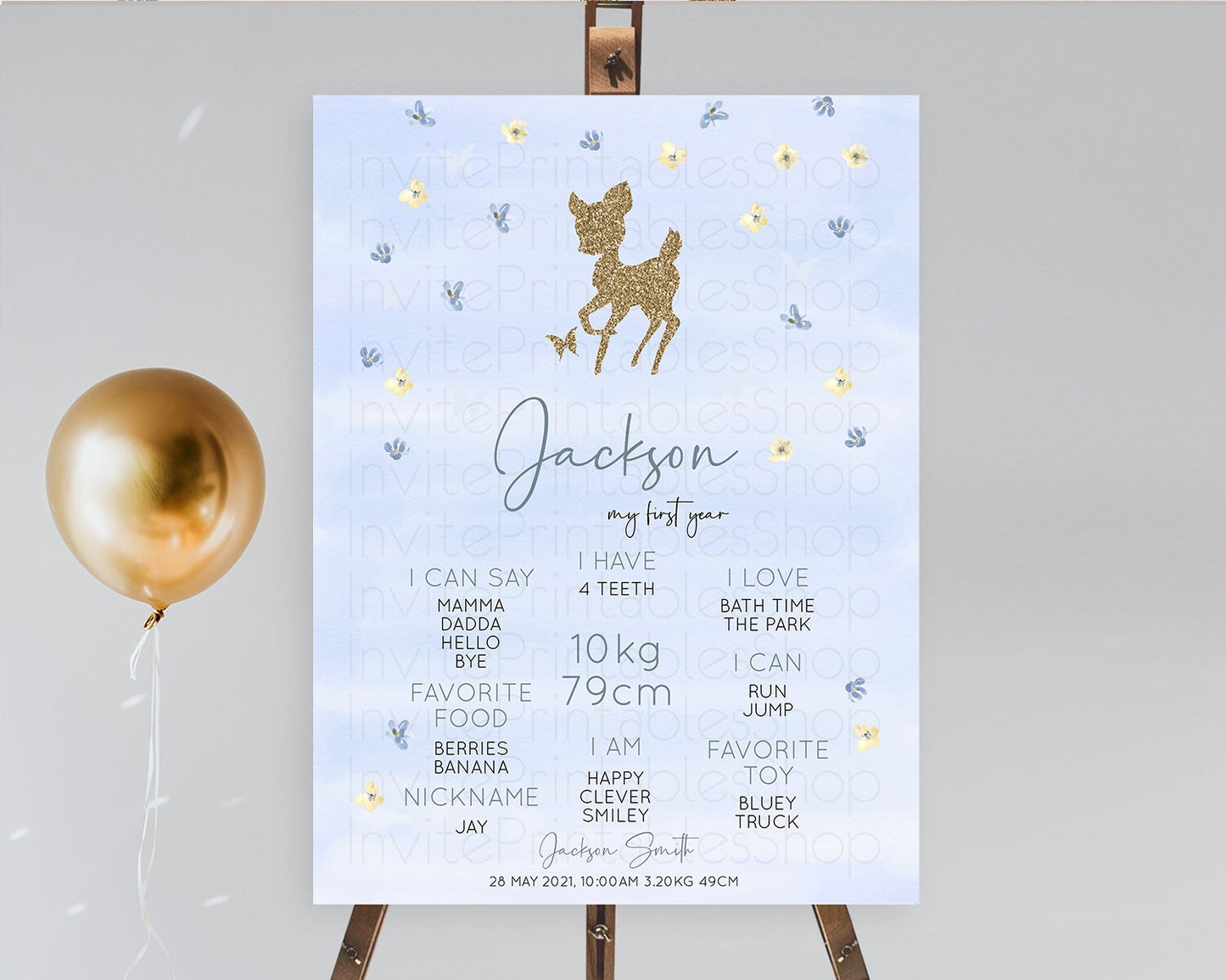 Fawn First Birthday Milestone Board Deer First Birthday Milestone Poster Enchanted Forest Butterfly Pastel Flowers 1st Birthday Sign D10863