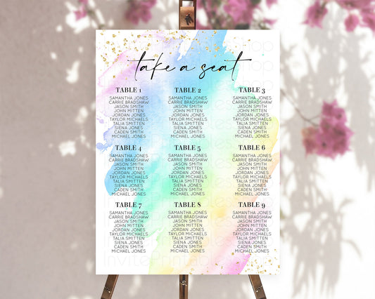 Editable Rainbow Seating Chart Pastel Seating Chart Colorful Pastel Watercol