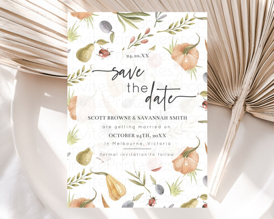 Editable Vegetable Garden Save The Date Template Pear Ladybug Plum Pumpkin C
