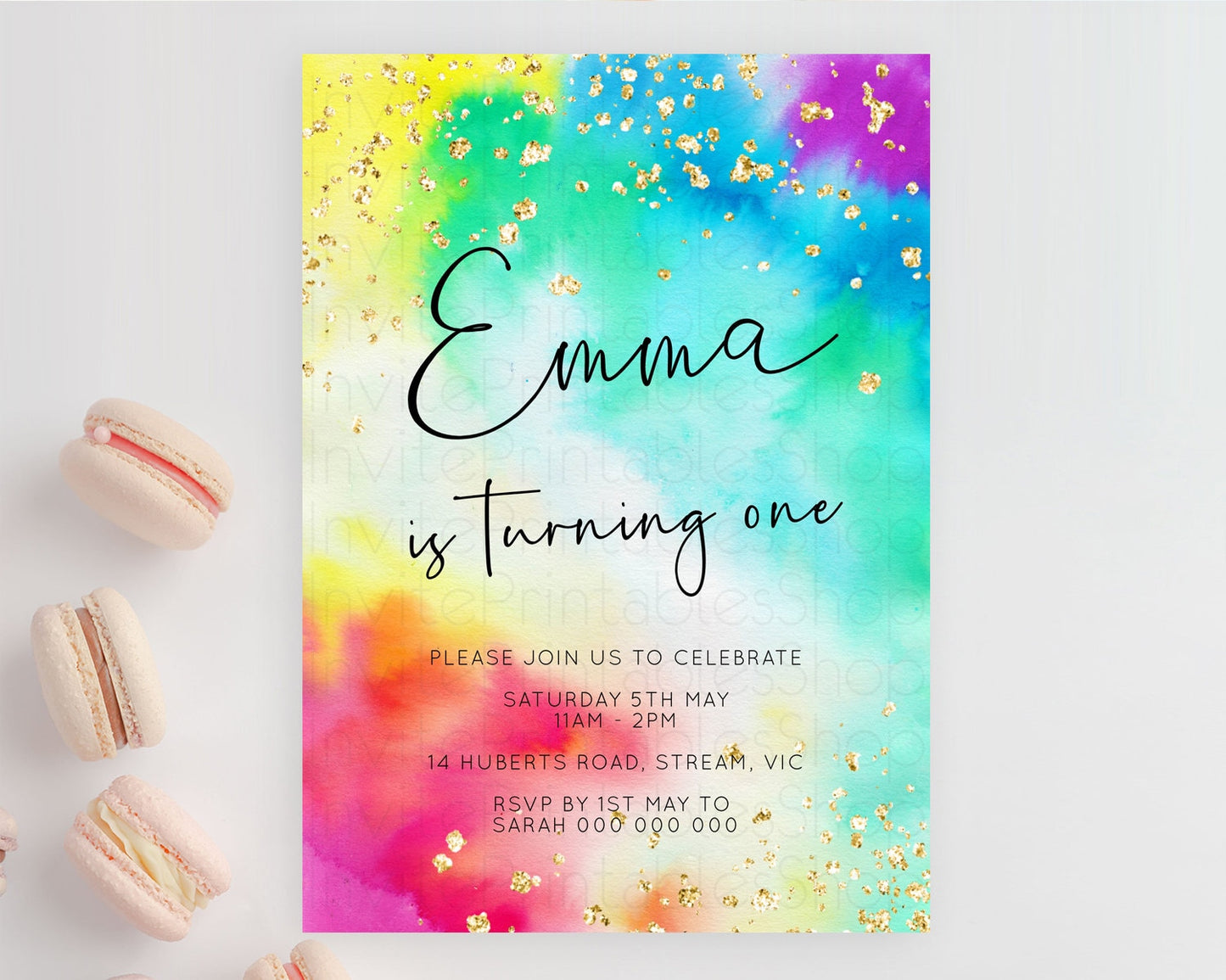Editable Tie Dye Invitation Rainbow Birthday Invitation Pastel Invitation Co