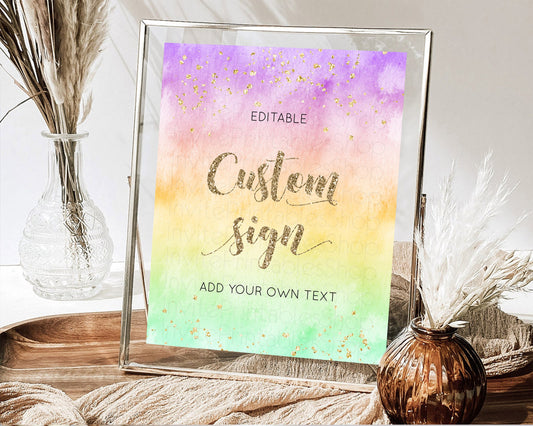 Editable Pastel Sign Ombre Table Sign Decor Pastel Ombre Rainbow Watercolor