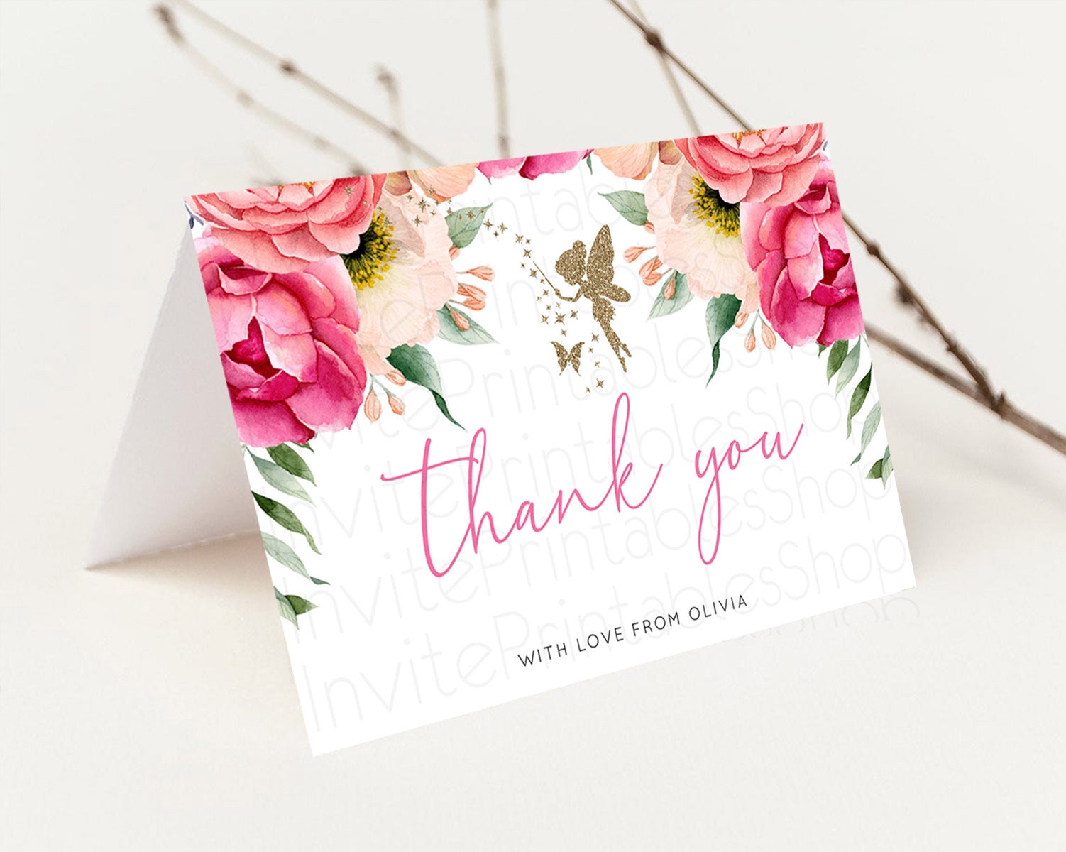 Editable Fairy Thank You Fairy Thank You Card Enchanted Garden Pastel Butter