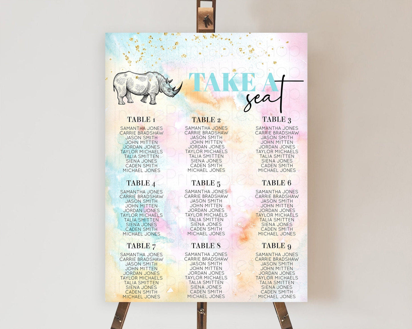 Rhino Seating Chart Rhino Seating Sign Rhino Take A Seating Chart Rhino Safari Adventure Decor Zoo Party Rhino Palm Leaf Decor D10287