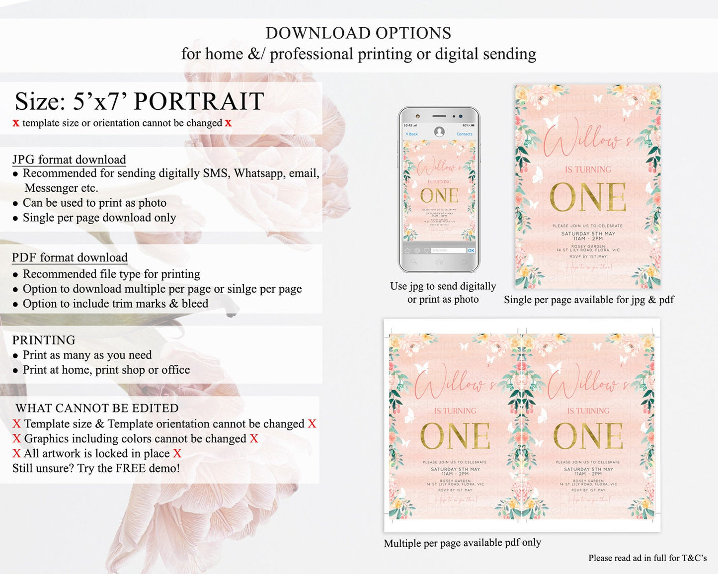 Secret Garden Invitation Wildflower Birthday Invitation Pastel Flowers Invite Enchanted Garden Boho Floral 3rd 2nd First Birthday D10245