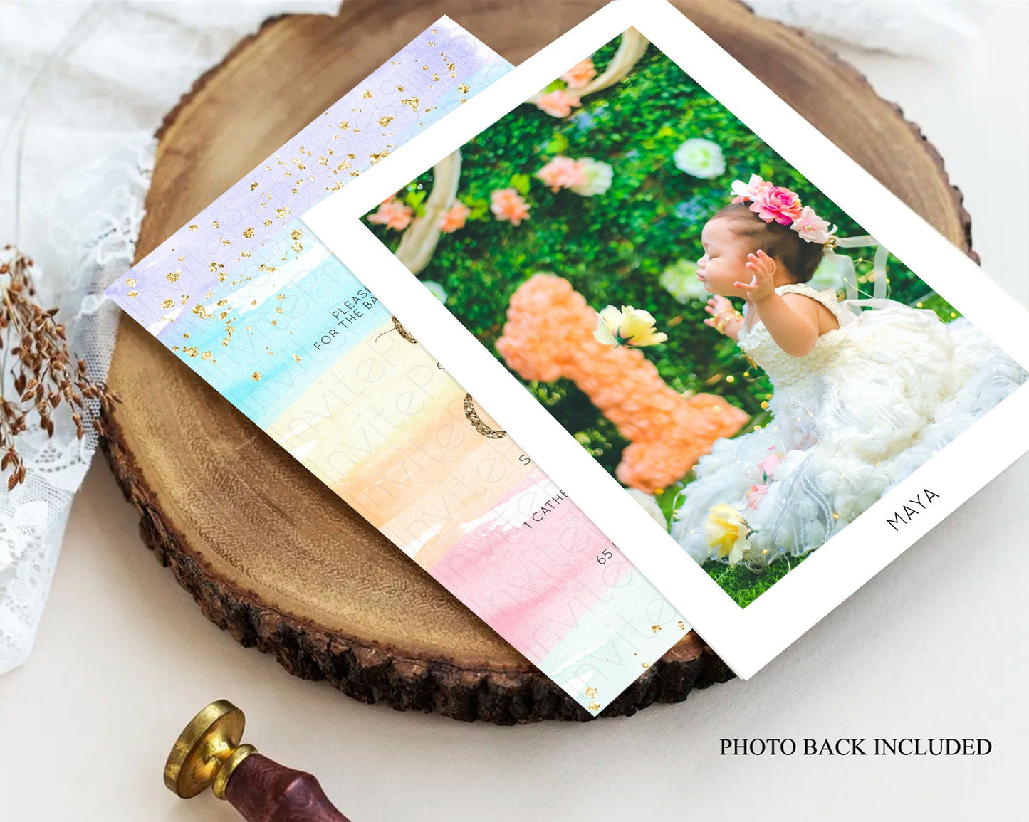 Pastel Baptism Invitation Pastel Colors Watercolor Baptism 1st Birthday Party Gold Ombre Pastel Rainbow Christening Holy Communion D10508