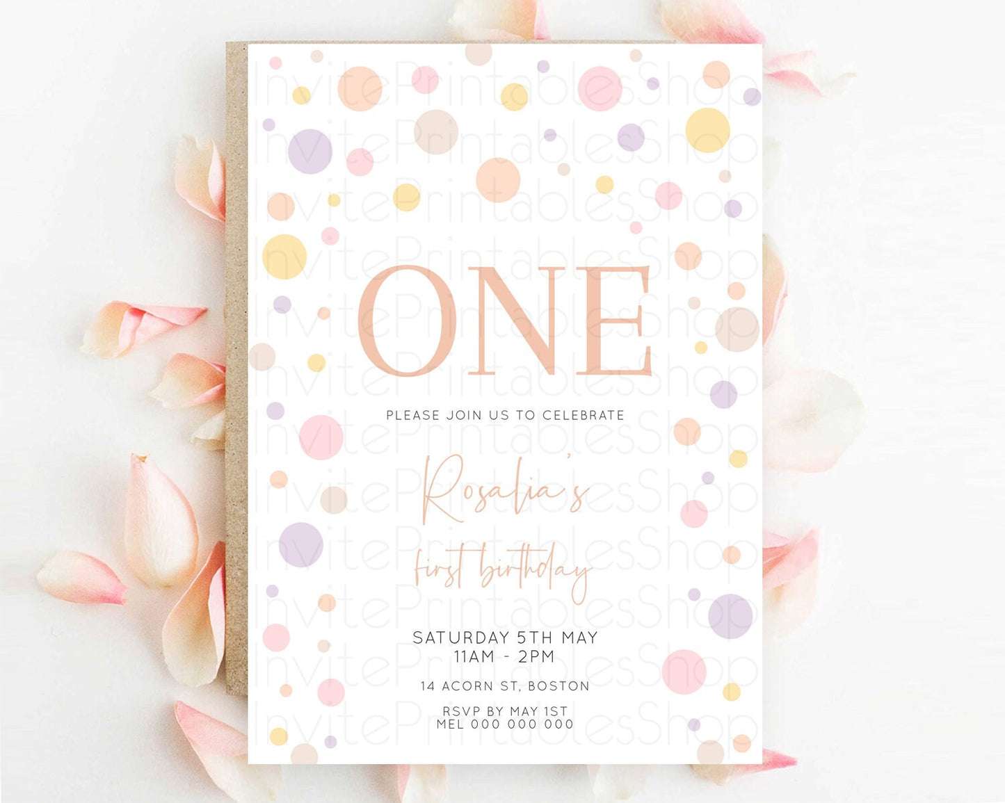 Pastel Birthday Invitation Pastel Confetti Birthday Invitation Bubbles Invitation Colorful Rainbow Confetti 2nd 1st First Birthday D10759