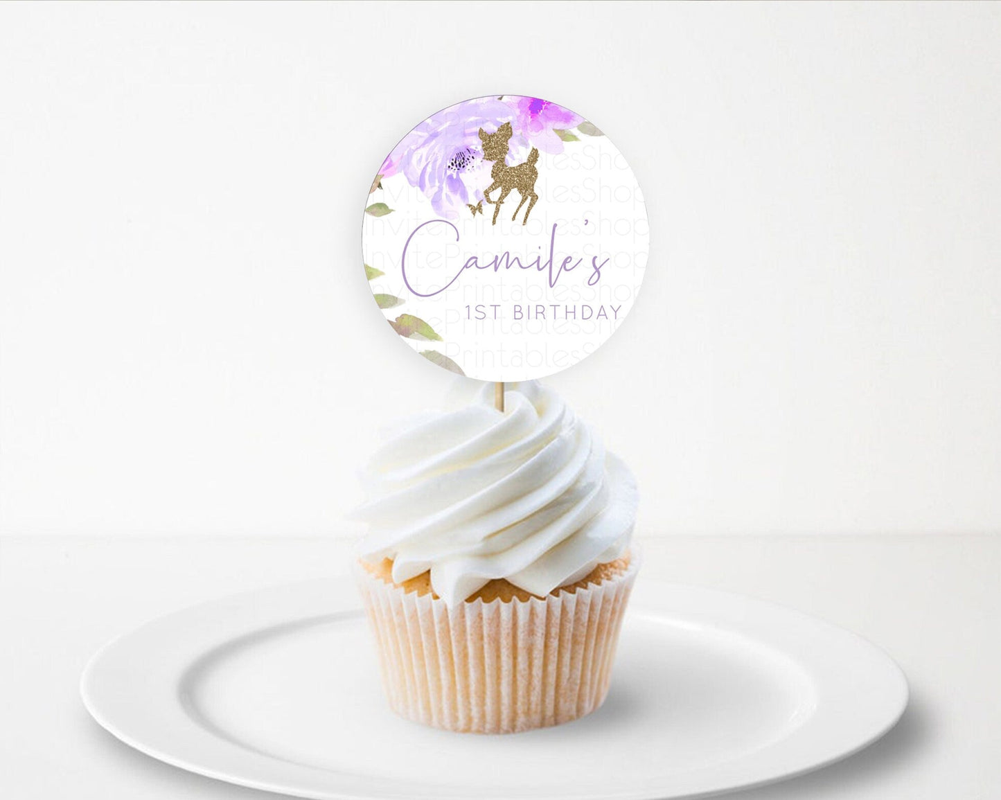 Fawn Cupcake Toppers Deer Cupcake Toppers Enchanted Forest Party Butterfly Pastel Flowers Woofland Cupcake Toppers First Birthday D10914