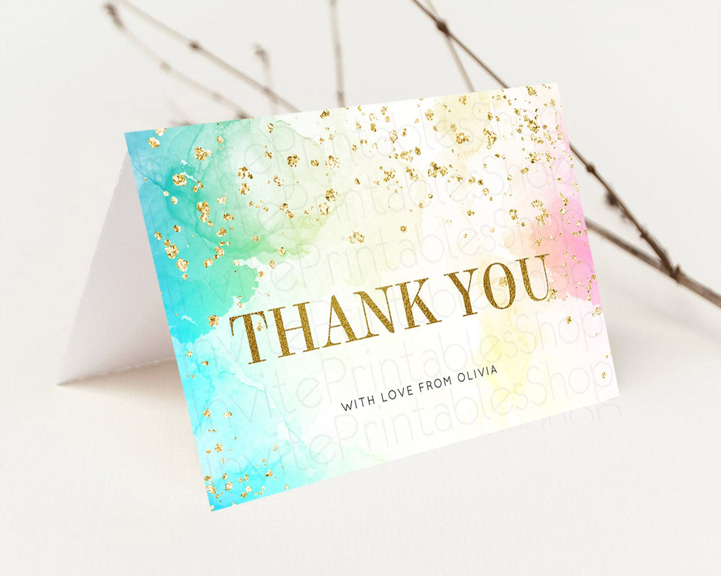 Pastel Thank You Rainbow Thank You Card Colorful Pastel Birthday Thank You Card Confetti Watercolor Pastel Teacher Thank You Cards D10770
