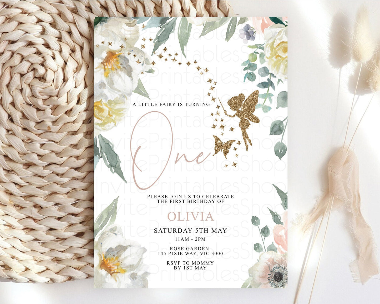 Fairy Birthday Invitation Fairy Invites Fairy Tea Party Fairy Garden Birthday Secret Garden Enchanted Garden Pastel Floral Butterfly D10800