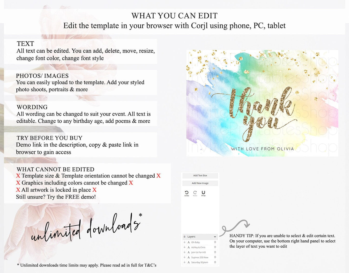 Pastel Thank You Rainbow Thank You Card Colorful Pastel Birthday Thank You Card Confetti Watercolor Pastel Teacher Thank You Cards D10259