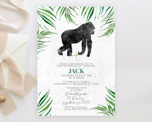 Editable Gorilla Baptism Invitation Gorilla Baptism 1st Birthday Invitation