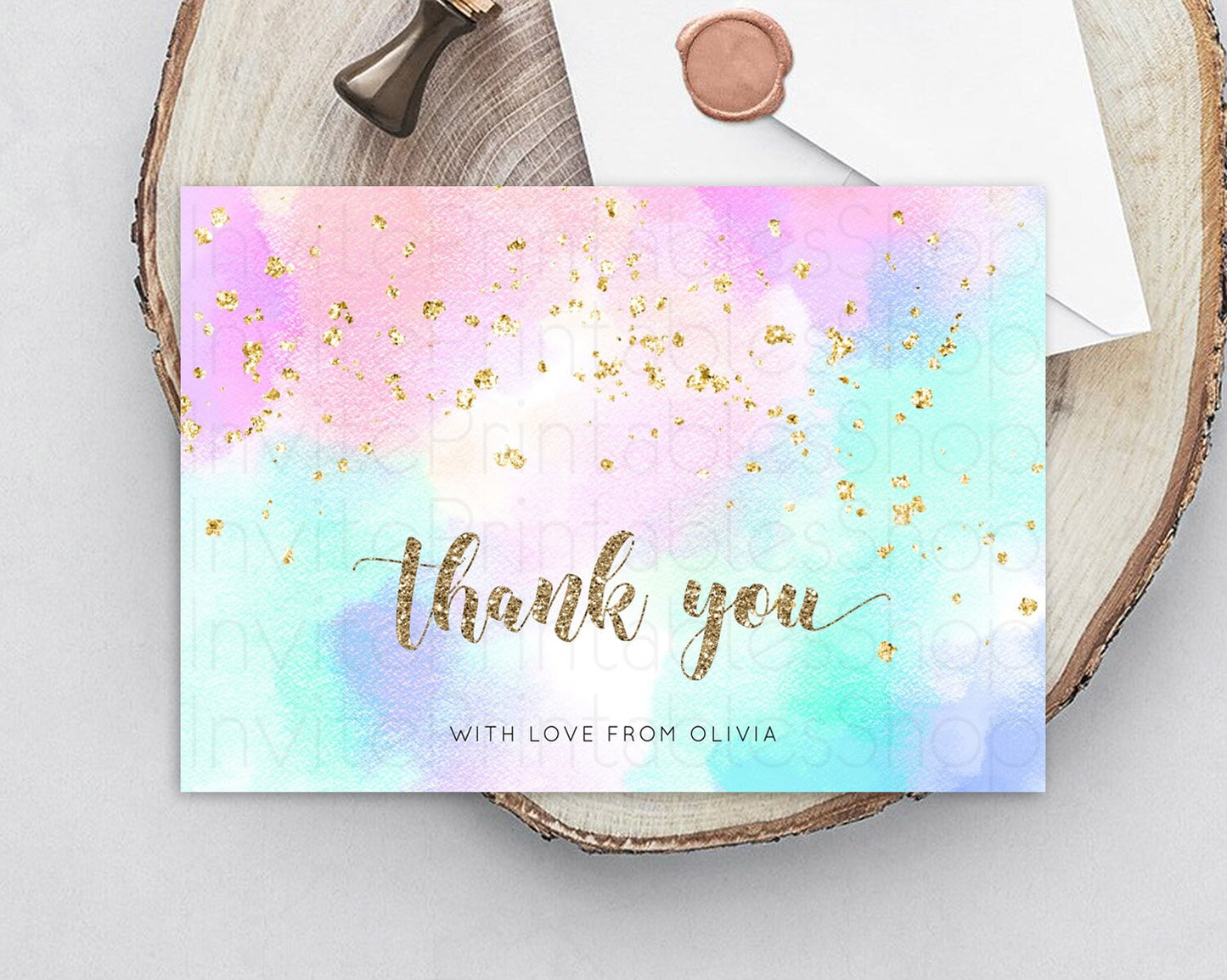 Pastel Thank You Rainbow Thank You Card Colorful Pastel Birthday Thank You Card Confetti Watercolor Pastel Teacher Thank You Cards D10669