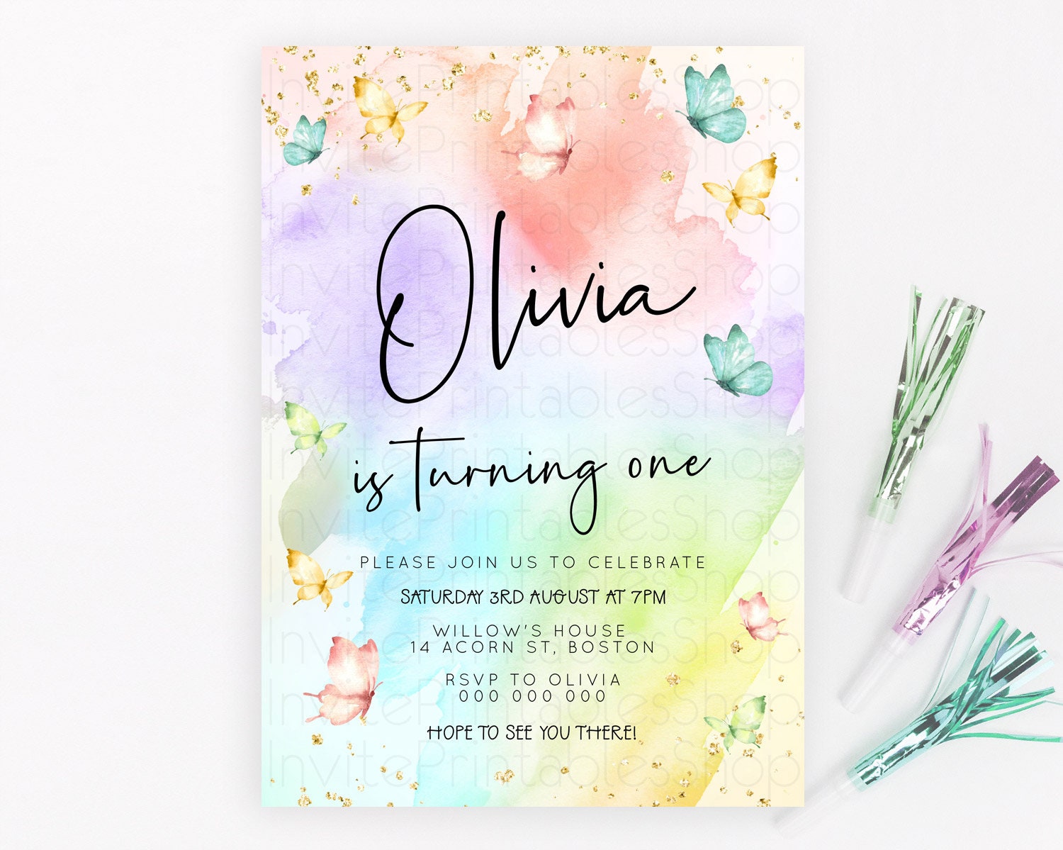 Editable Pastel Butterfly Birthday Invitation Butterfly Birthday Invitation