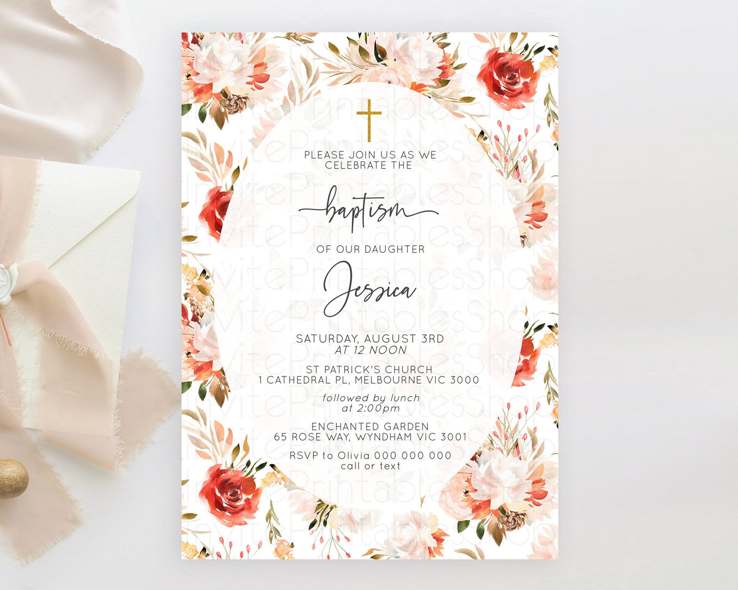 Secret Garden Baptism Invitation Wildflower Baptism Birthday Invite Pastel Flowers Christening Invite Enchanted Garden Boho Floral  D10540