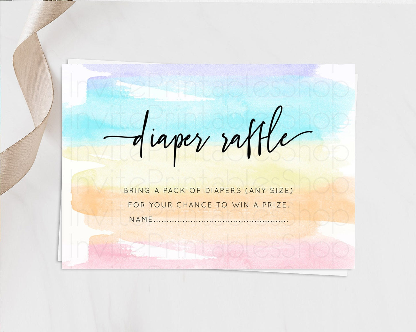 Pastel Diaper Raffle Card Pastel Rainbow Diaper Raffle Insert Colorful Ombre Watercolor Diaper Ticket Confetti Glitter Raffle Game D10505