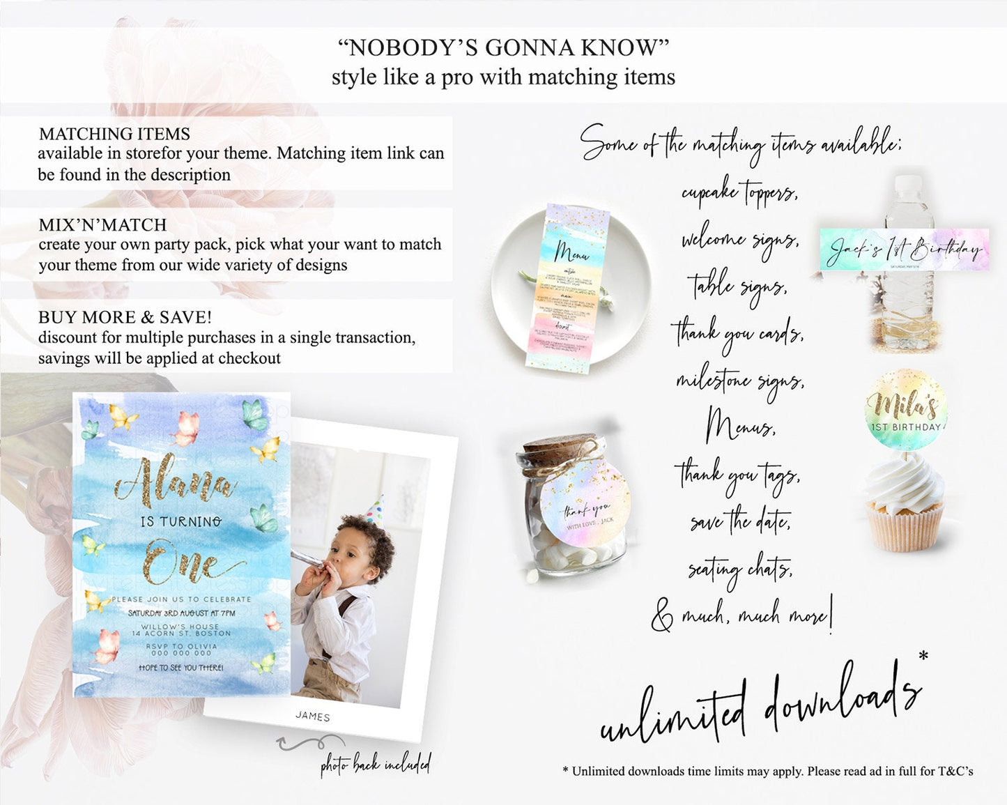 Blue Birthday Invitation Blue Watercolor Invitation Pastel Blue Watercolor Invitation Blue Splash Gold Invitation 1st First Birthday D23230