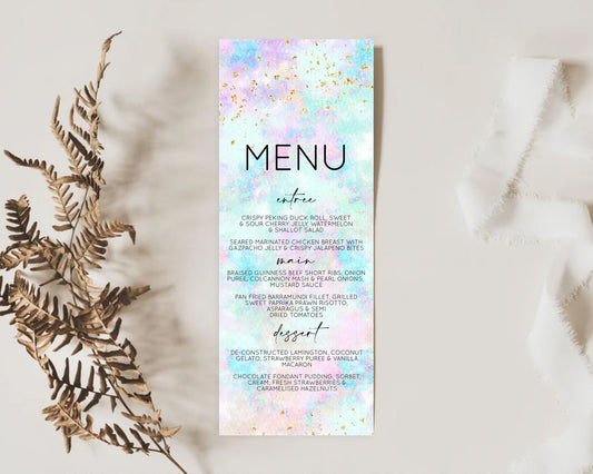 Editable Pastel Menu Pastel Rainbow Menu Template Colorful Pastel Table Deco