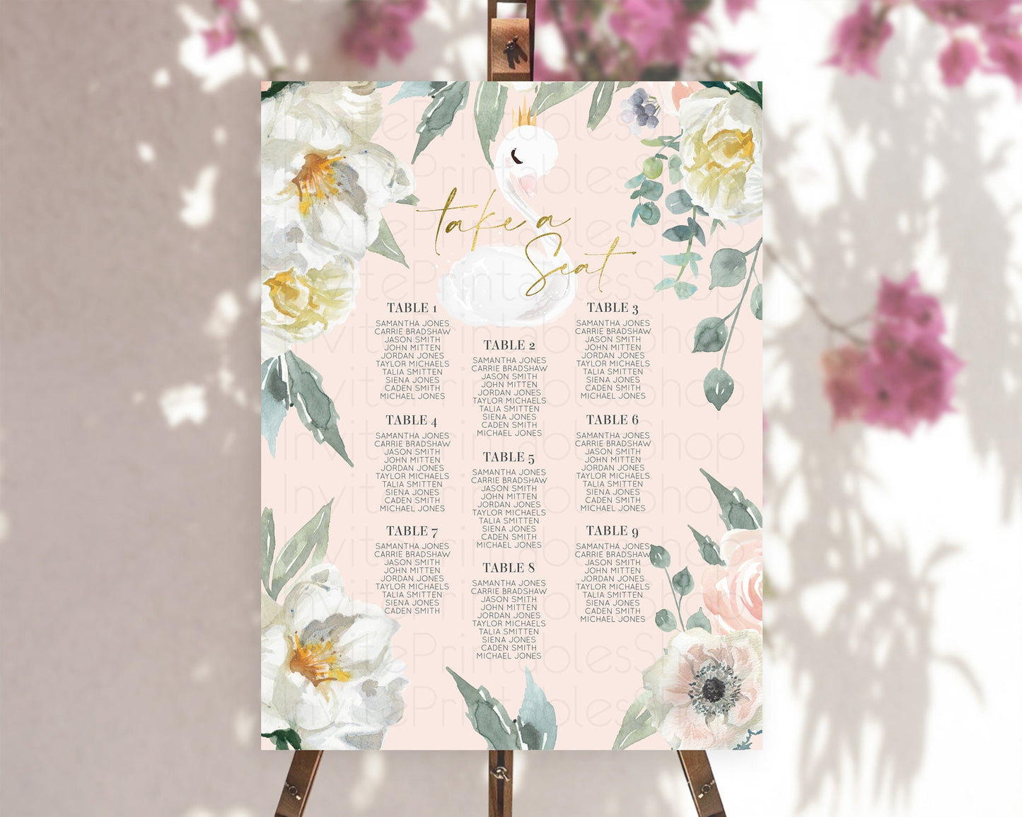 Swan Seating Chart Swan Princess Ballet Seating Sign Watercolour Pastel Floral Enchanted Forest Swan Lake Party Decor Secret Garden D10115