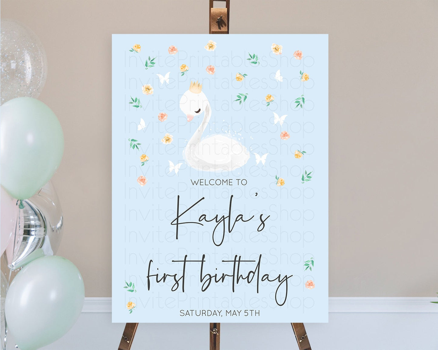 Swan Welcome Board Swan Princess Ballet Welcome Sign Enchanted Swan Lake Secret Garden Pastel Floral First Birthday Welcome Sign D10903