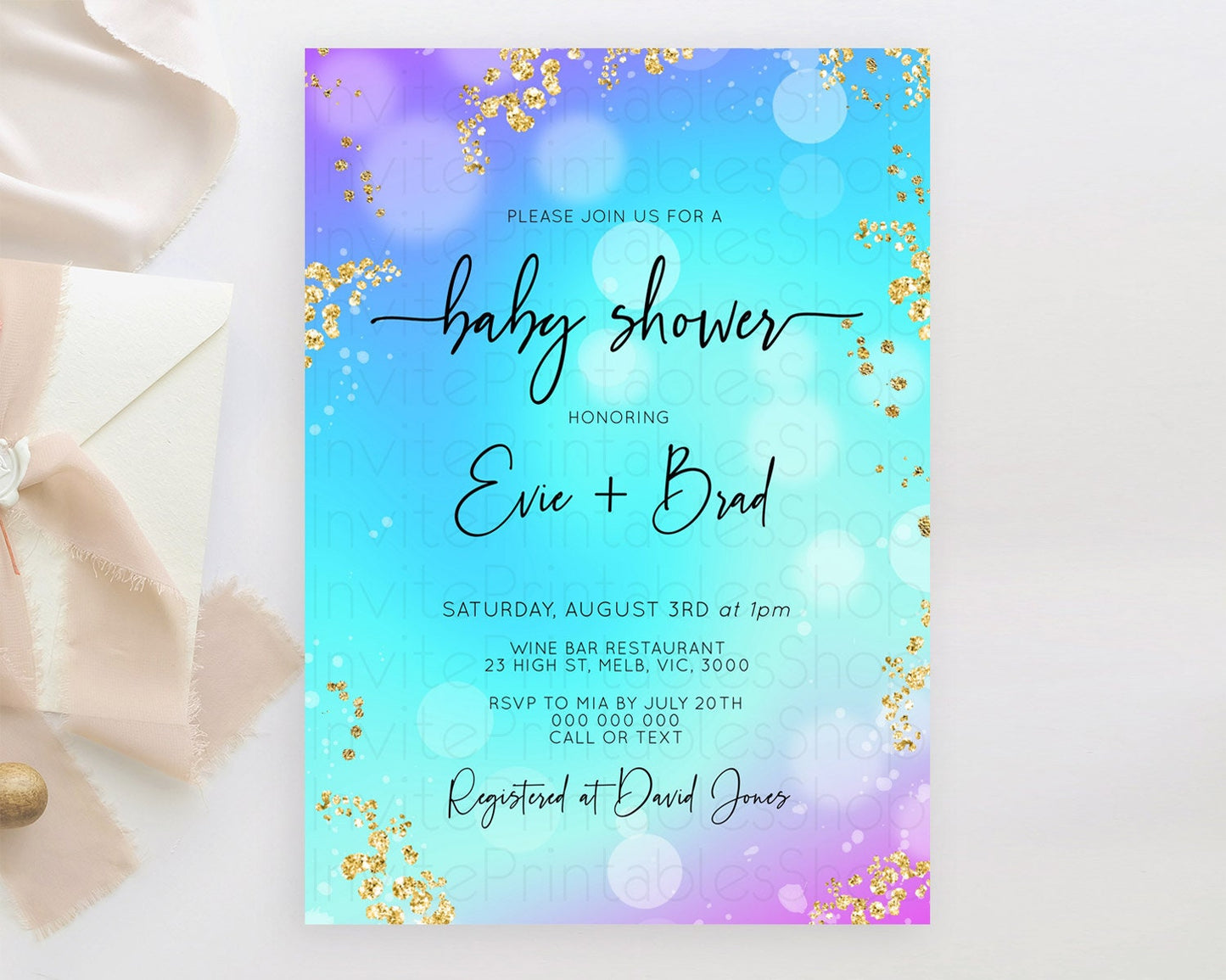 Mermaid Baby Shower invitation Pastel Mermaid Invitation Rainbow Fish Invitation Under The Sea Colorful Pastel Watercolor Invite D10573