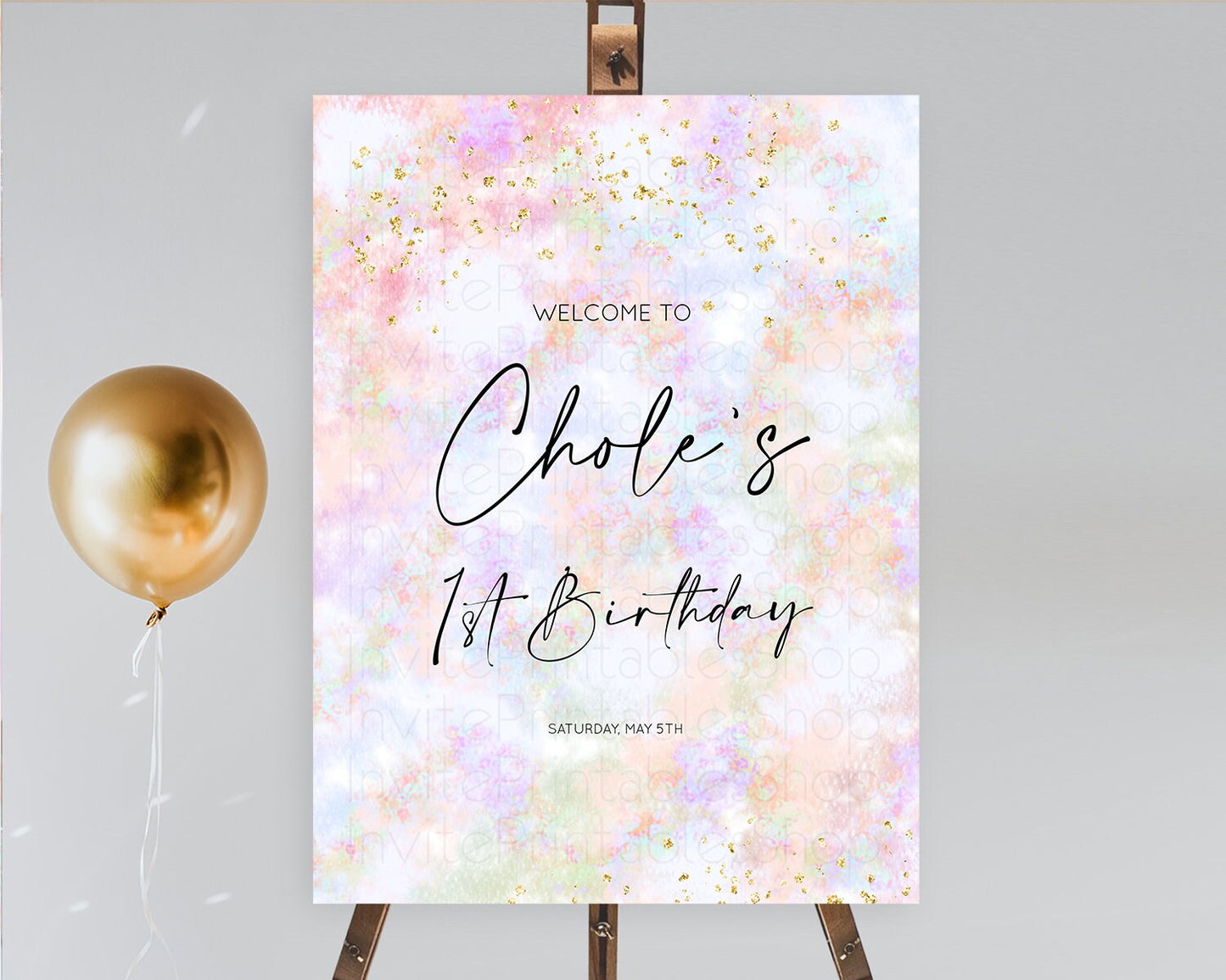 Pastel Welcome Sign Pastel Rainbow Welcome Sign Colorful Rainbow Confetti Watercolor Glitter Pastel First Birthday Welcome Sign D10649