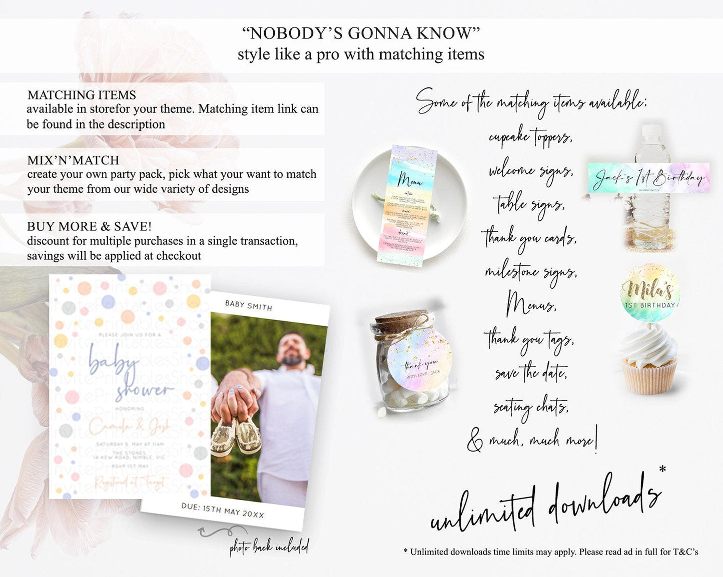 Pastel Rainbow Baby Shower Invitation, Colorful Confetti Sprinkles & Bubbles in Rainbow Soft Pink, Yellow, and Blue POP Invitation D10759