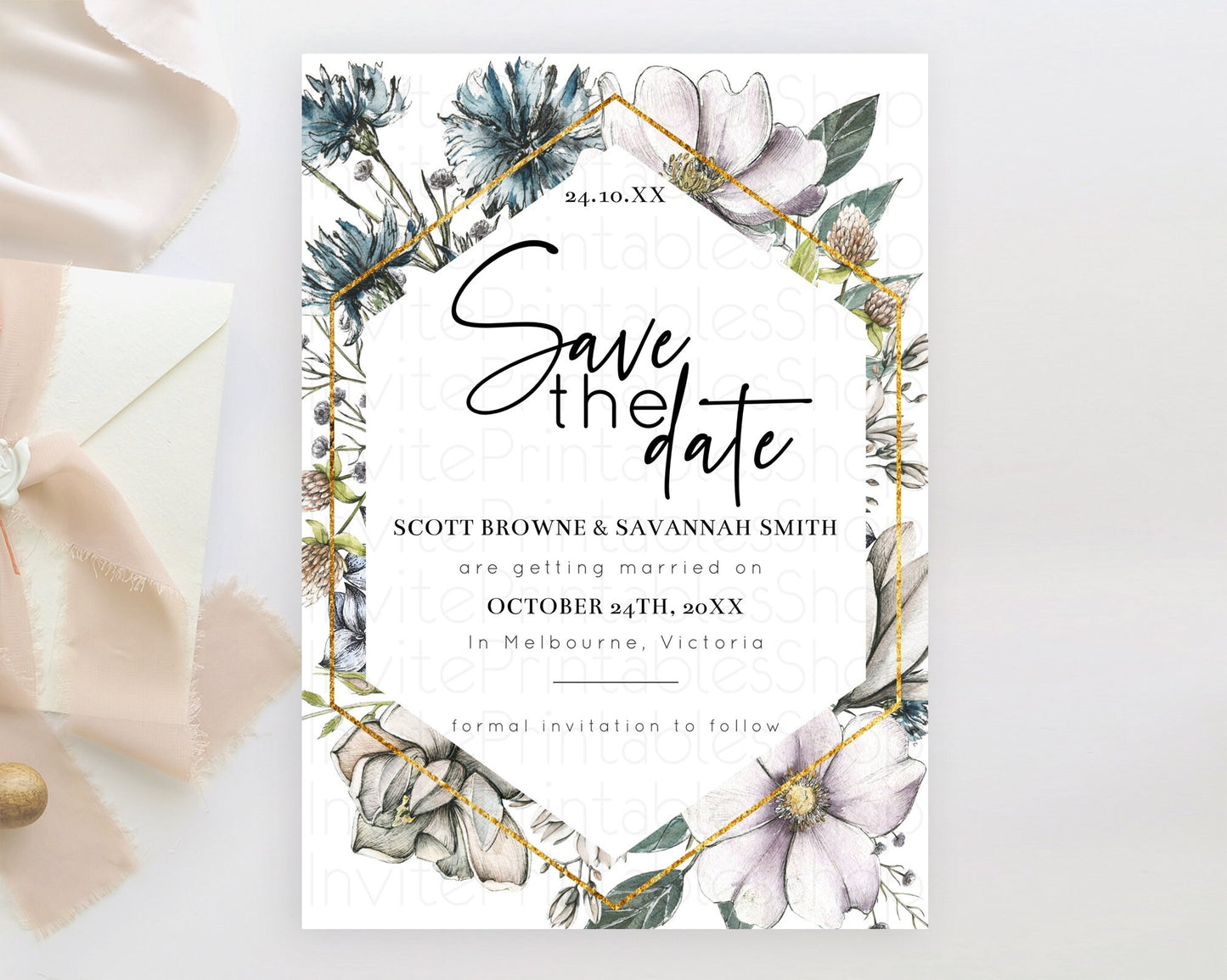 Wildflower Save The Date Template Secret Garden Save The Date Pastel Floral Garden Party Boho Flowers Birthday Baby Shower Wedding D10501