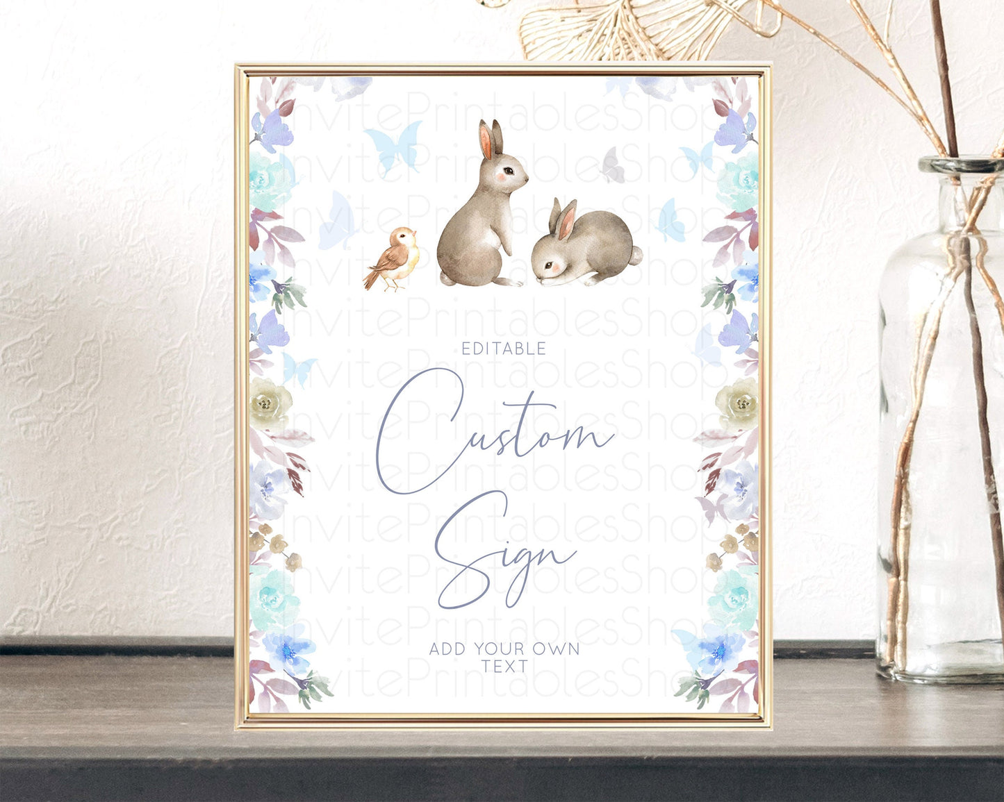 Floral Bunny Sign Pastel Flowers Table Sign Decor Forest Bunny Secret Garden Some Bunny Party 1st Birthday Baby Shower Baptism D10927