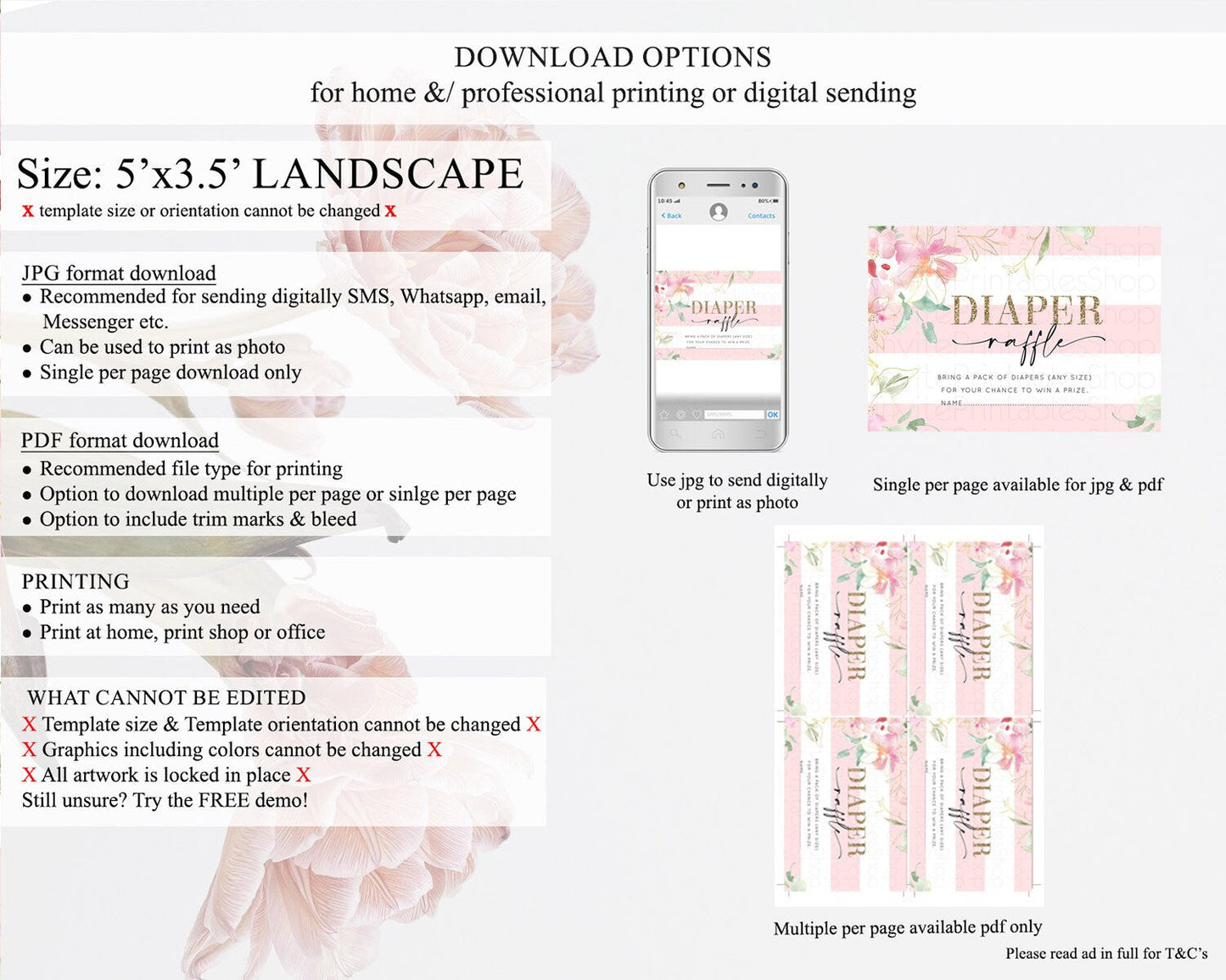 Secret Garden Diaper Raffle Card Boho Wildflower Diaper Raffle Insert Pastel Flower Garden Baby Shower Card Flower Raffle Game D10301