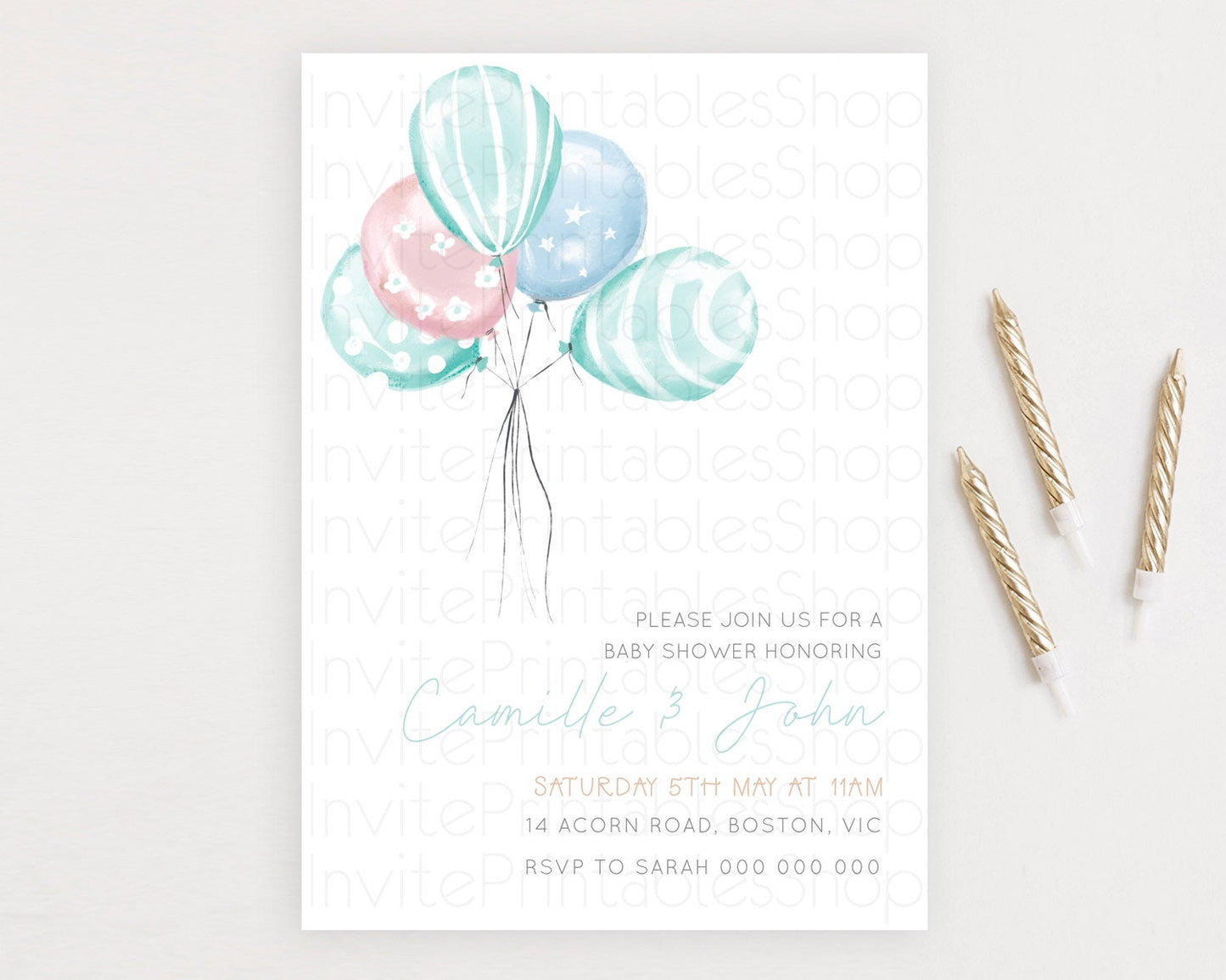 Pastel Blue Balloon Baby Shower Invitation Pastel Balloon Invitation Pastel Blue Pink Invitation Balloon Baby Shower Theme d22997