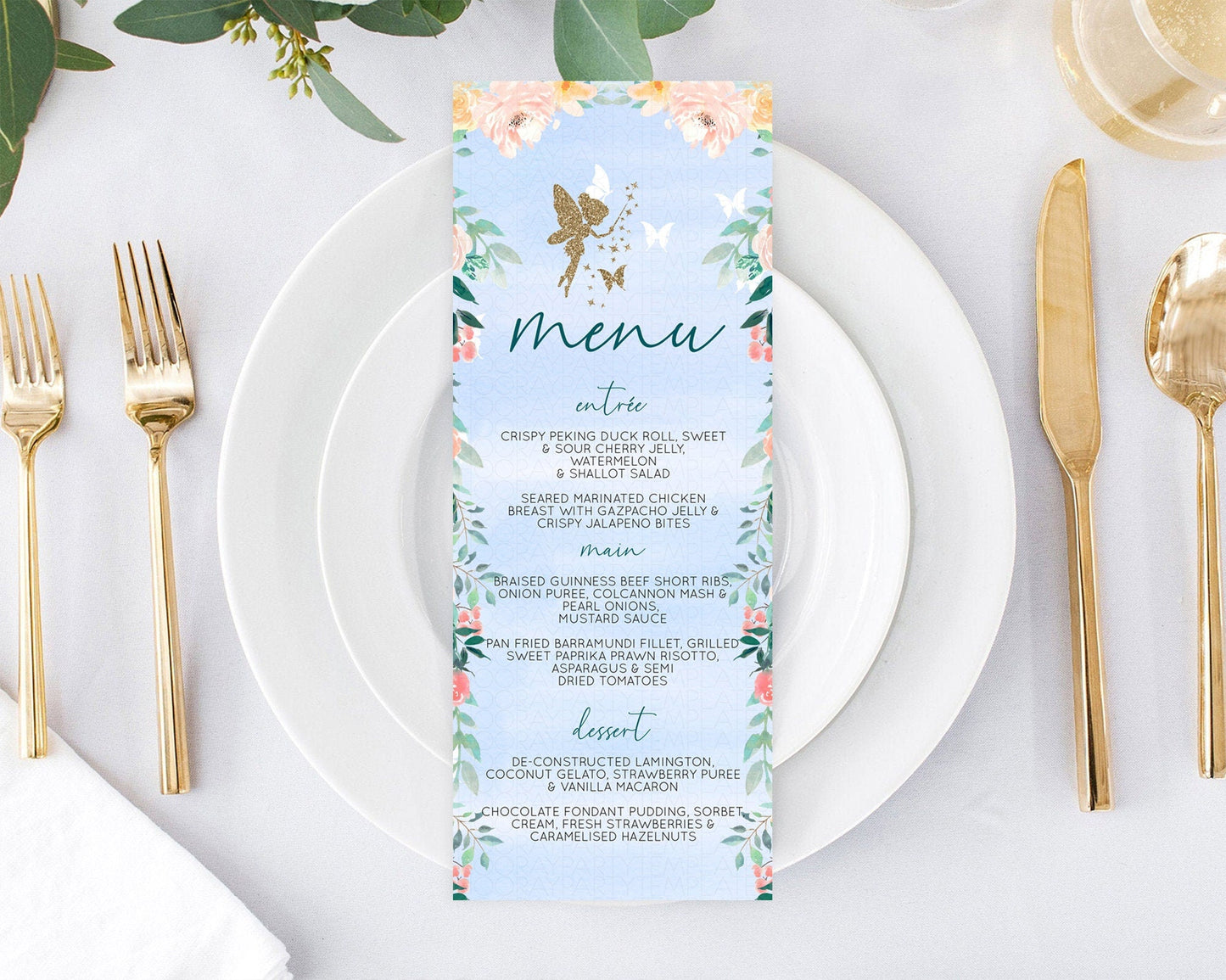 Fairy Menu Fairy Menu Template Enchanted Garden Pastel Floral Butterfly Table Decor Fairy Secret Garden Dinner Dessert Food Menu D10794