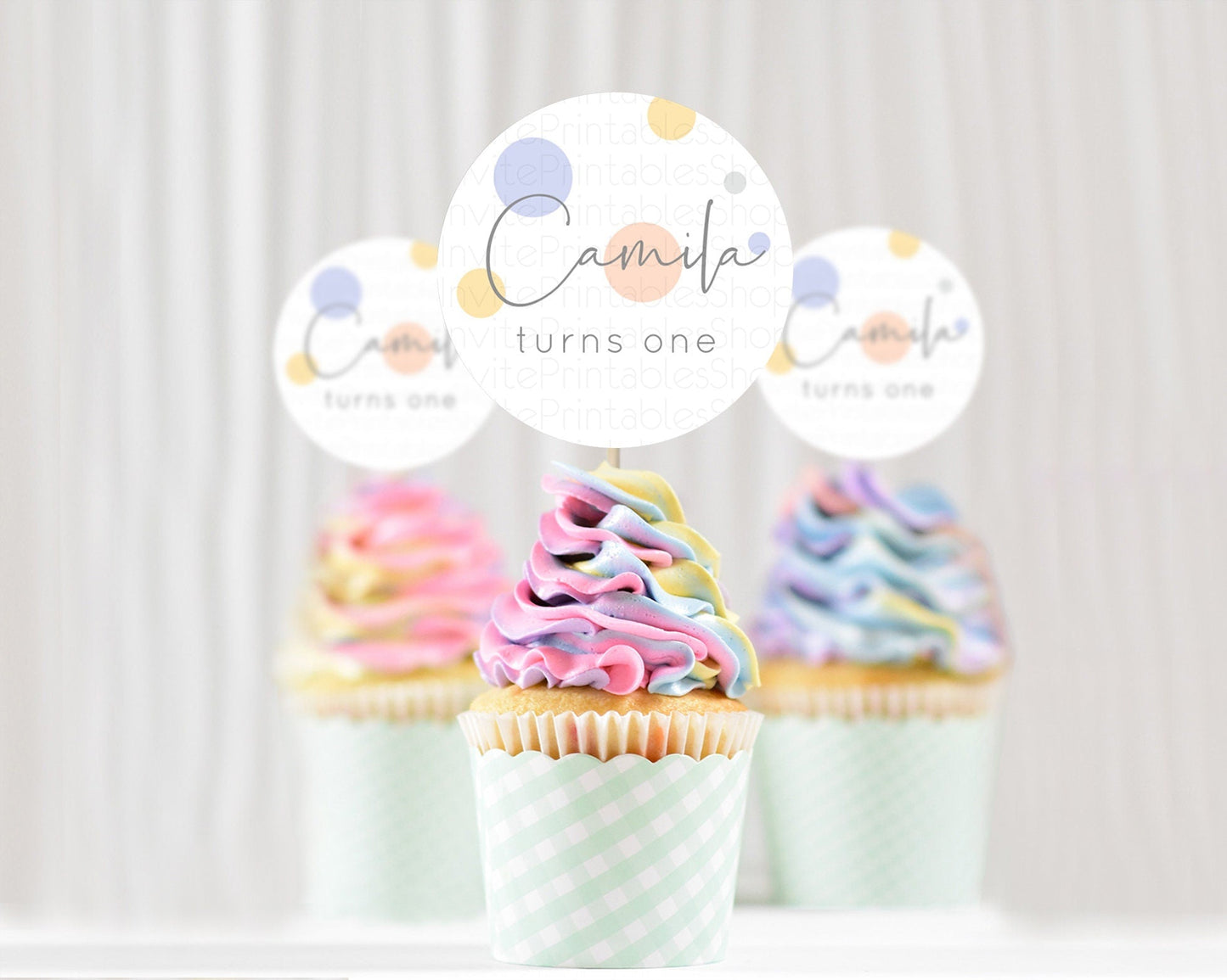Pastel Cupcake Toppers Pastel Confetti Cupcake Topper Bubbles Sprinkles Colorful Rainbow Confetti Cupcake First Birthday Party Decor D10759